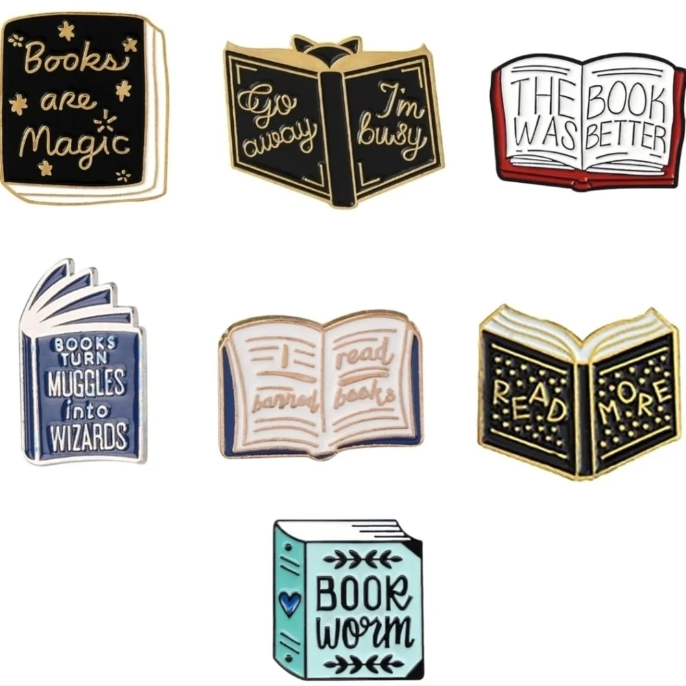 Women’s Jewelry Cute Book-Themed with Adorable Accents Enamel Pin Set of Seven!